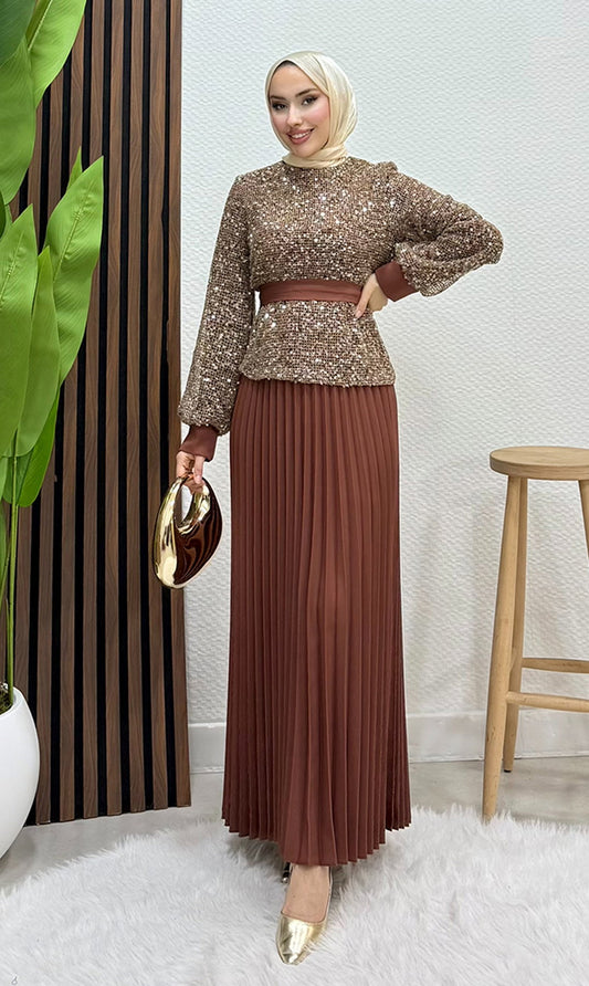 Etekli Takım Abiye kahverengi