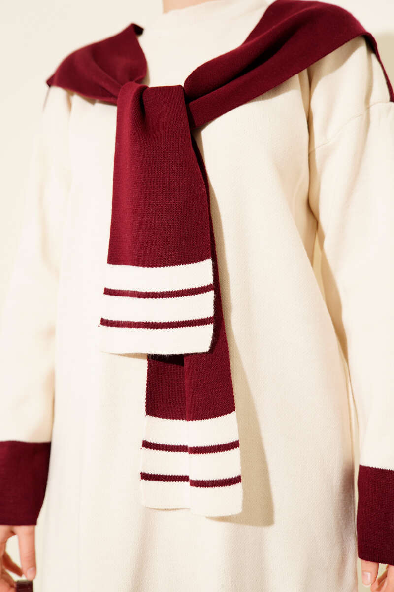 Ensemble tricoté double avec détail de bande à col montant bordeaux