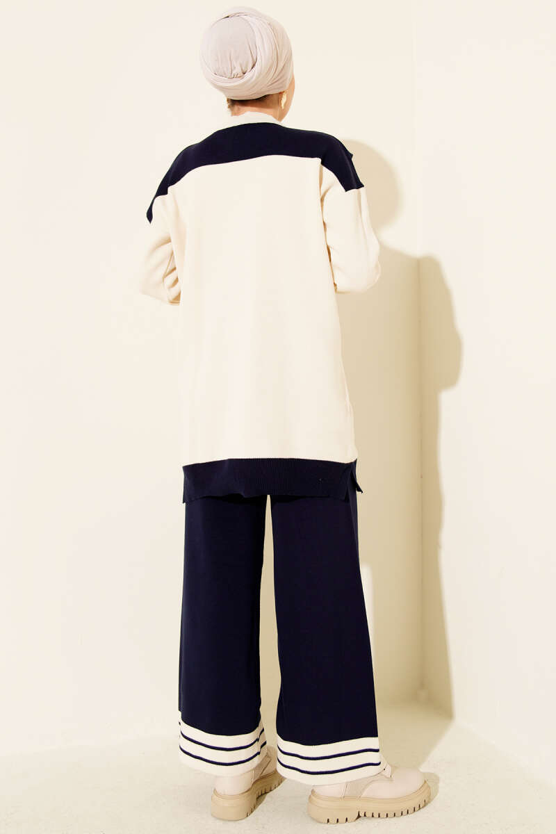 Atkılı Şerit Detaylı Triko İkili Takım Lacivert