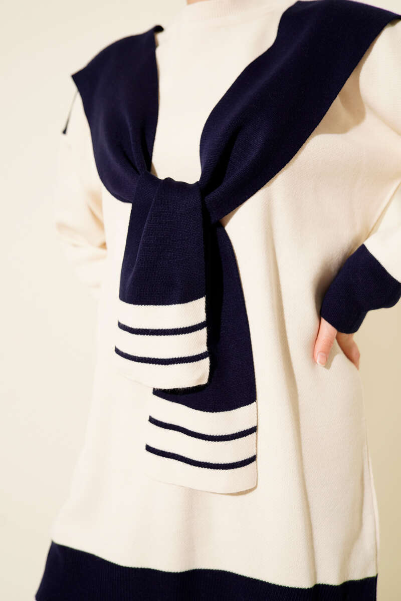 Atkılı Şerit Detaylı Triko İkili Takım Lacivert