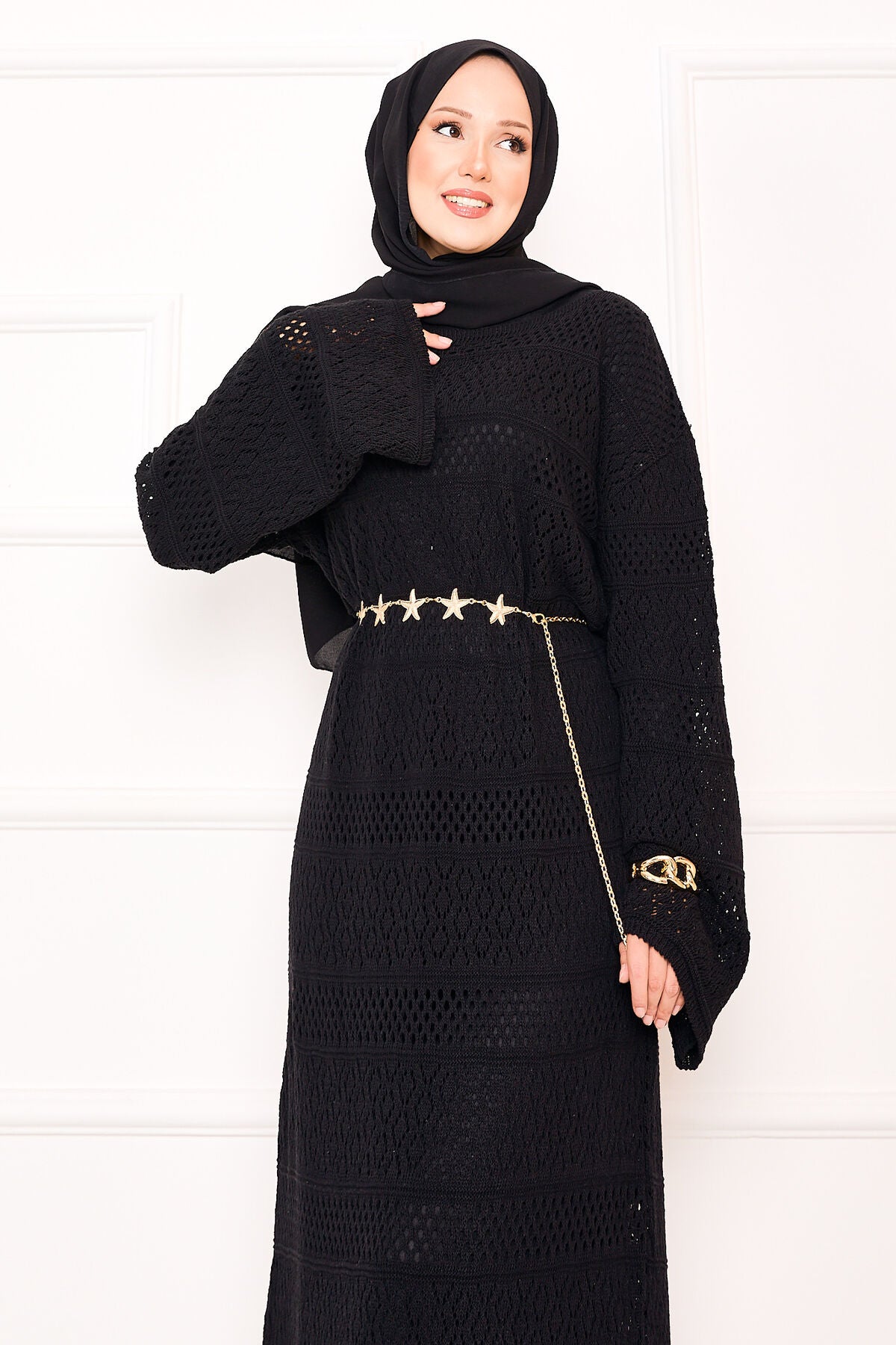 Baklava Desen , Triko Elbise siyah