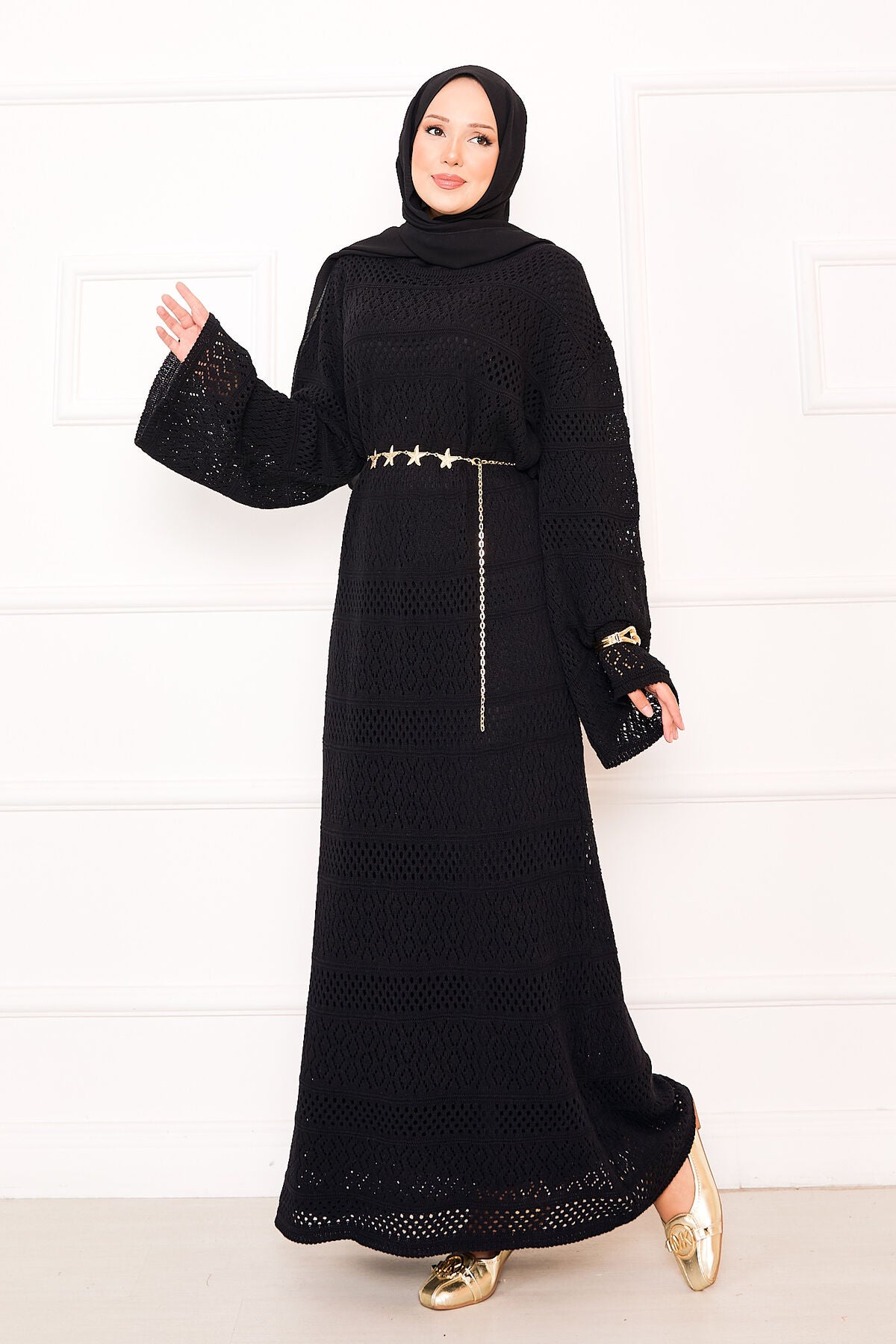 Baklava Desen , Triko Elbise siyah