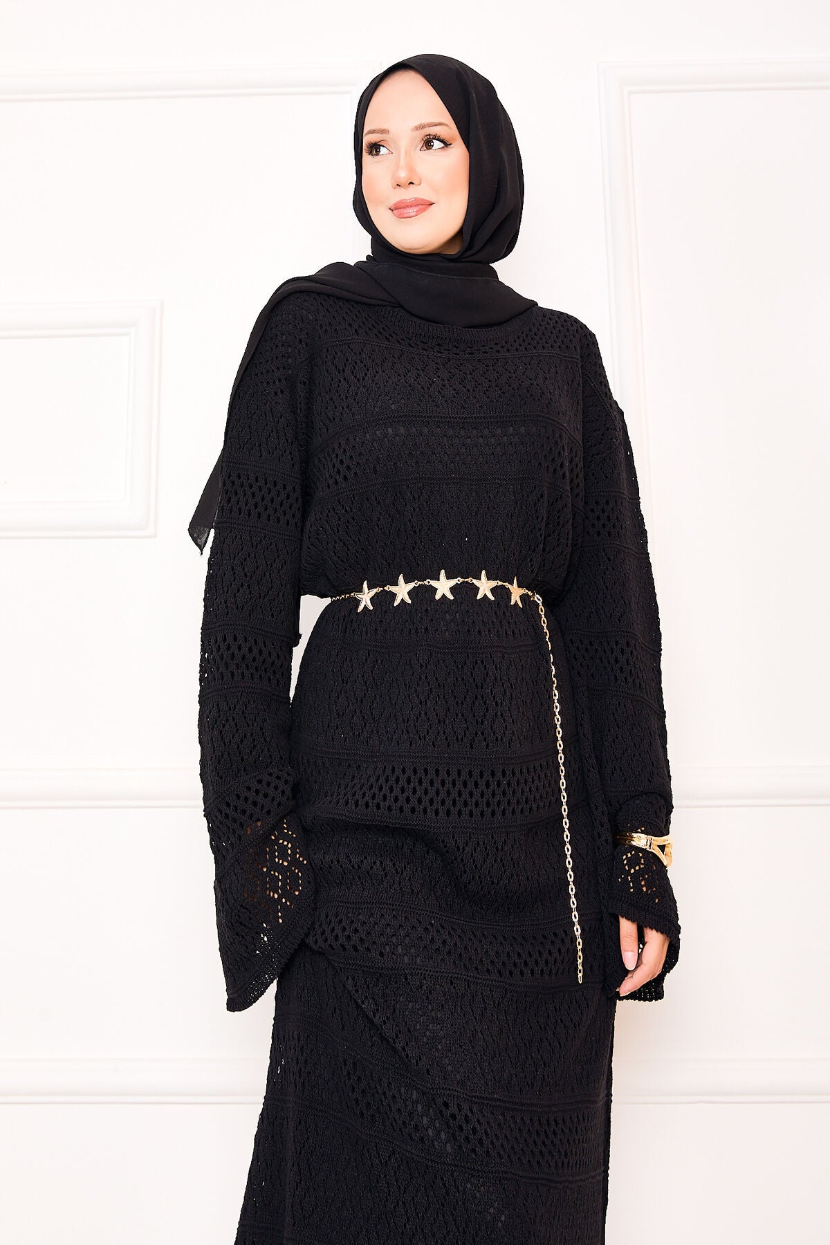 Baklava Desen , Triko Elbise siyah