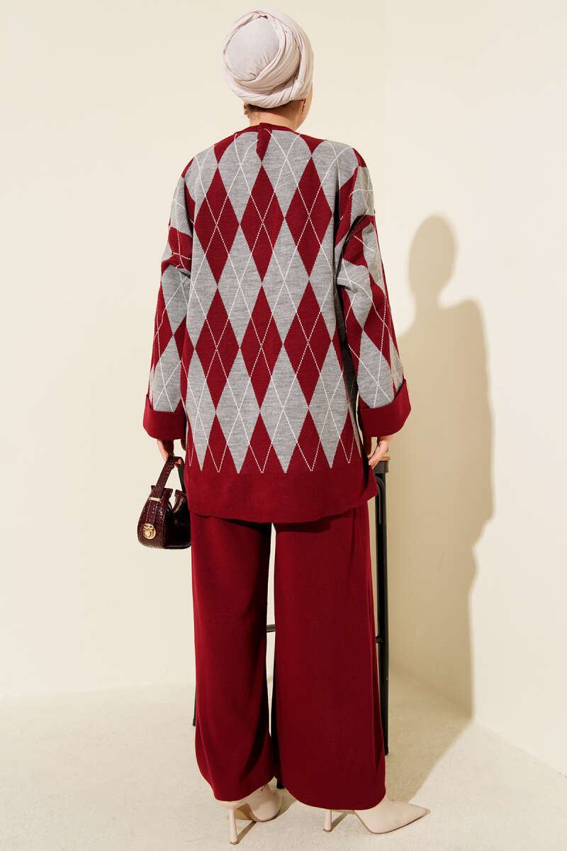 Baklava Desen Triko Tunik İkili Takım bordo