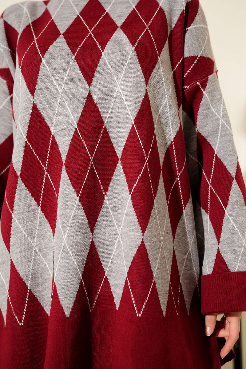 Baklava Desen Triko Tunik İkili Takım bordo