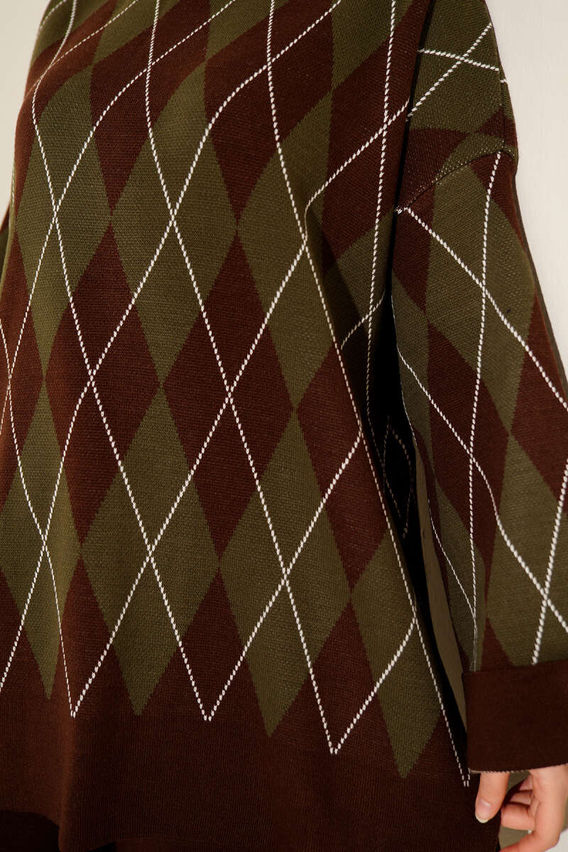 Baklava Desen Triko Tunik İkili Takım kahverengi