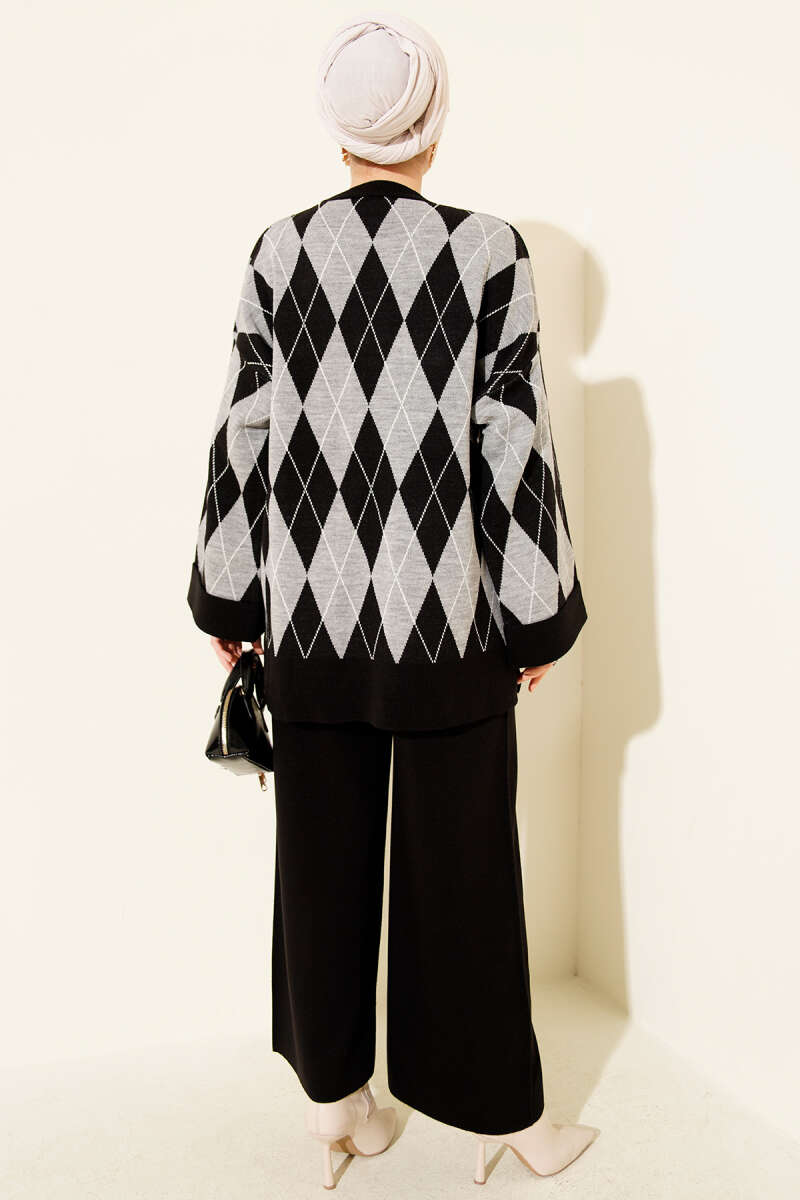 Baklava Desen Triko Tunik İkili Takım siyah