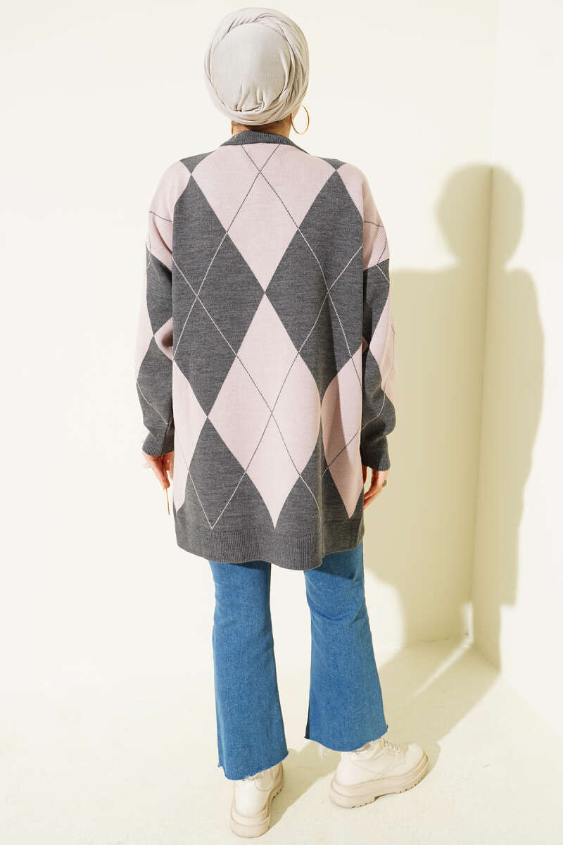 Baklava Desenli Basic Triko Tunik Füme