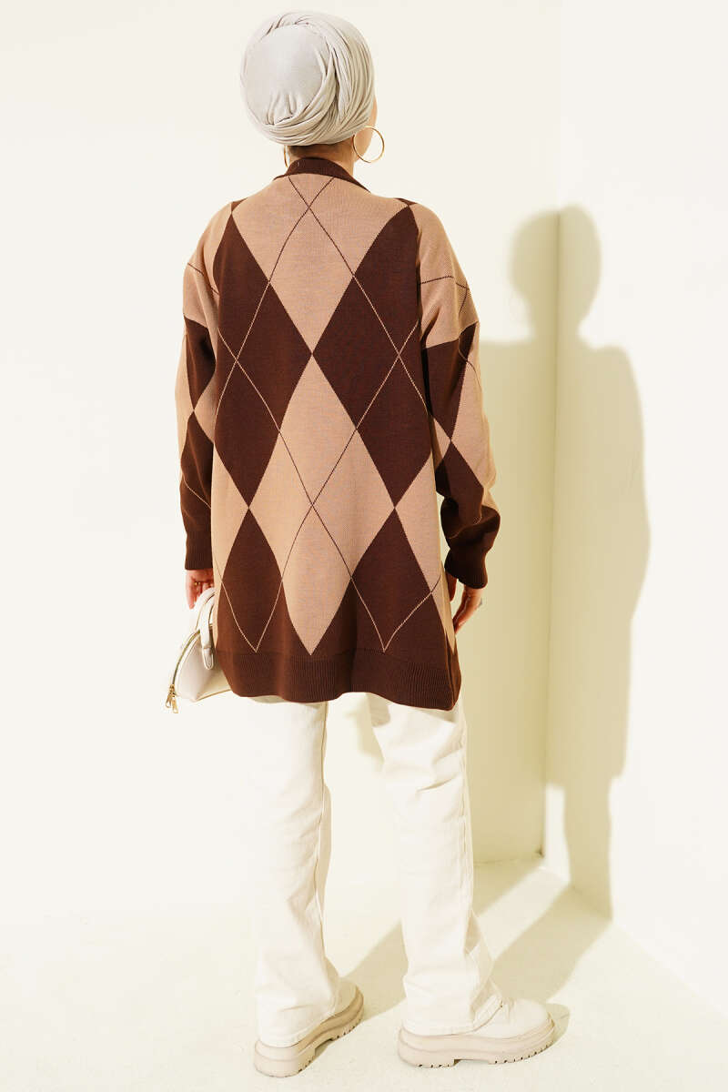 Baklava Desenli Basic Triko Tunik kahverengi