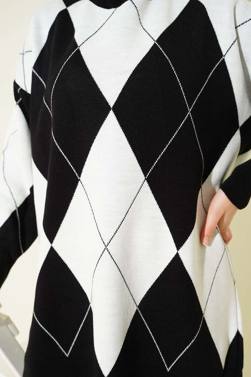 Baklava Desenli Basic Triko Tunik siyah