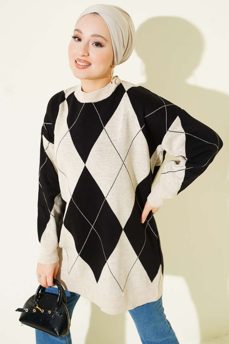 Baklava Desenli Basic Triko Tunik taş