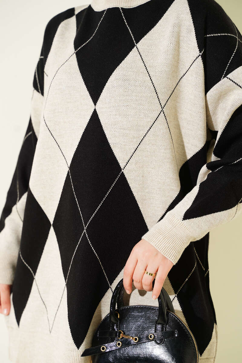 Baklava Desenli Basic Triko Tunik taş