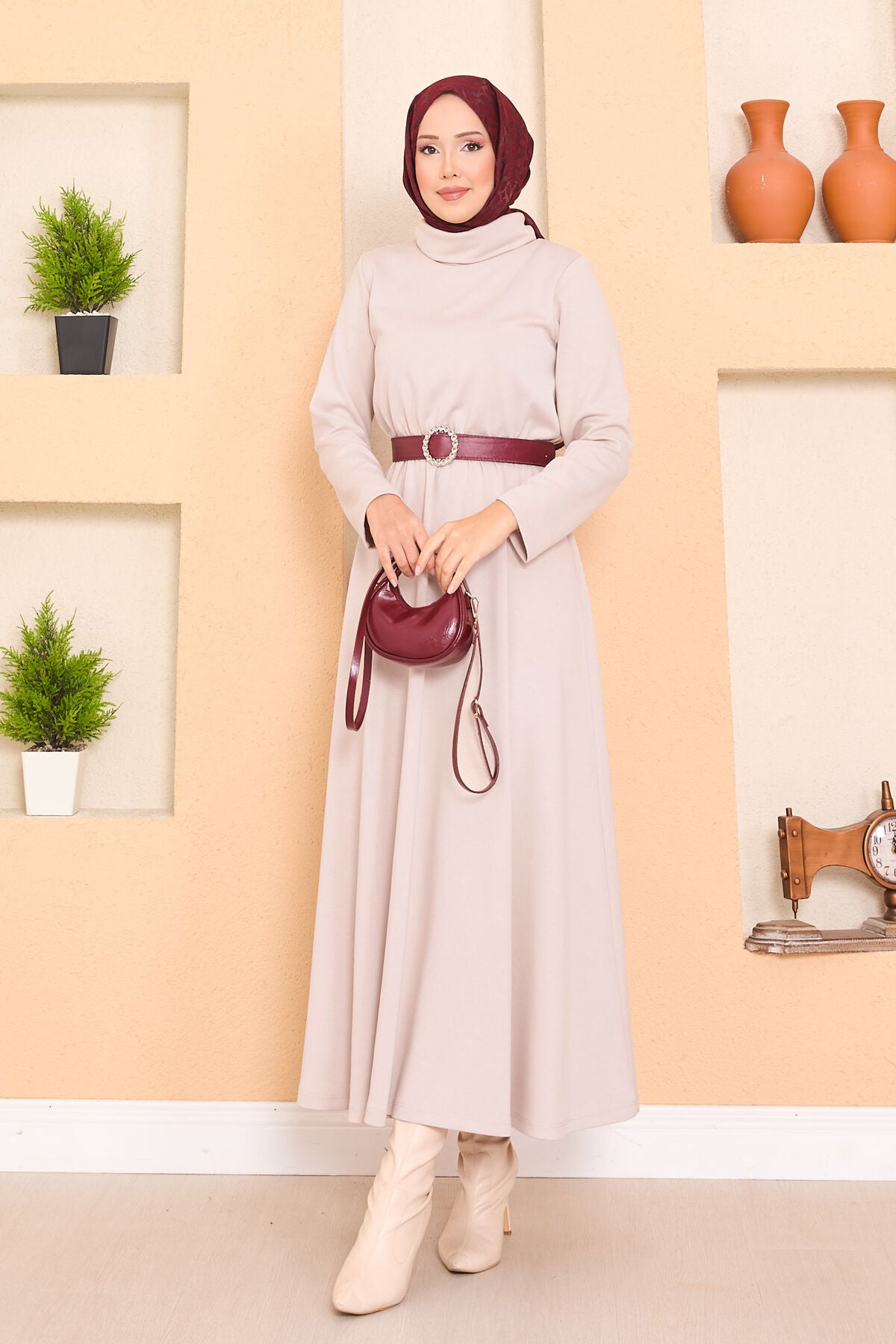 White Drawstring Dress beige