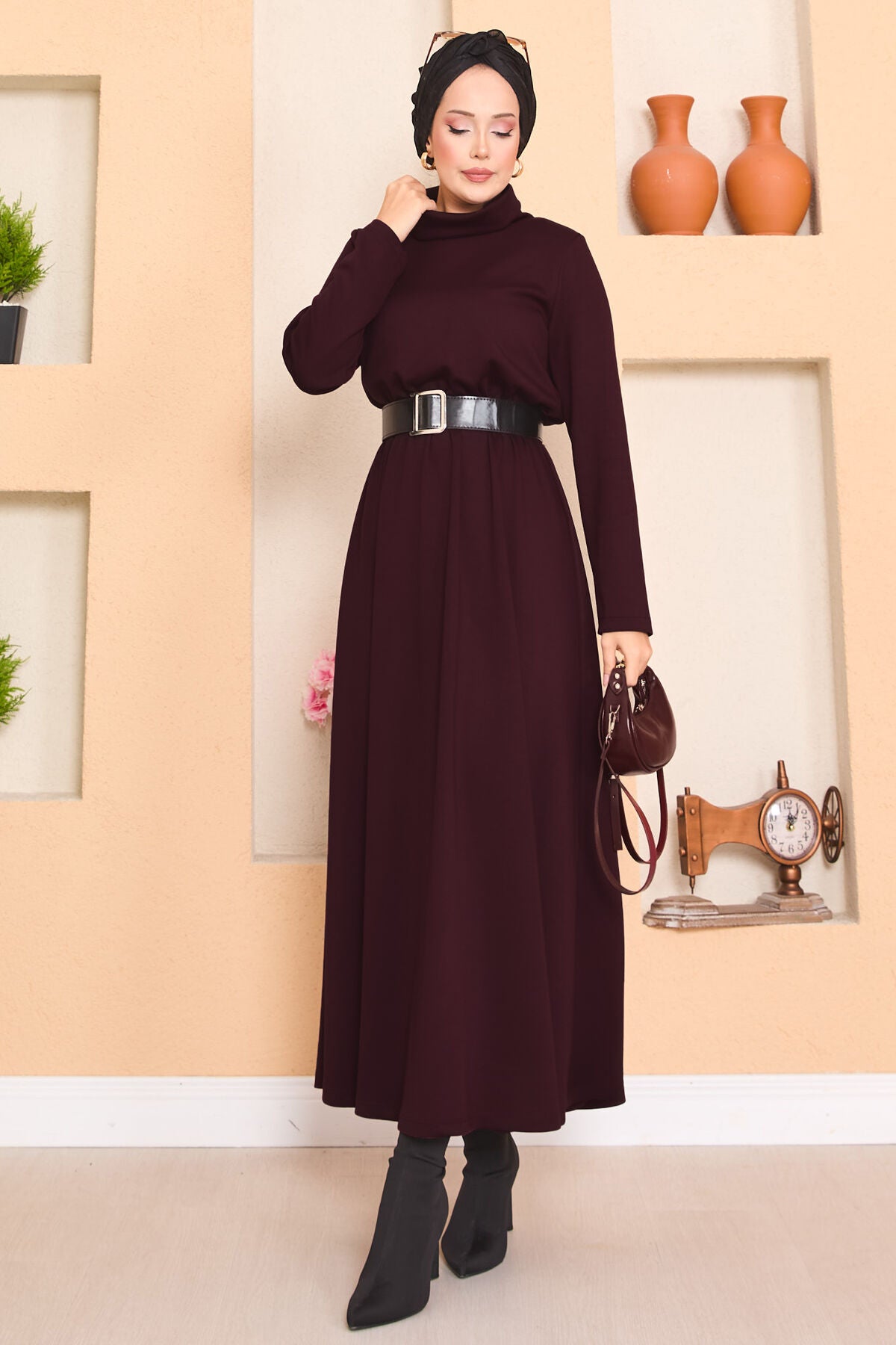 White Ruched Dress Burgundy