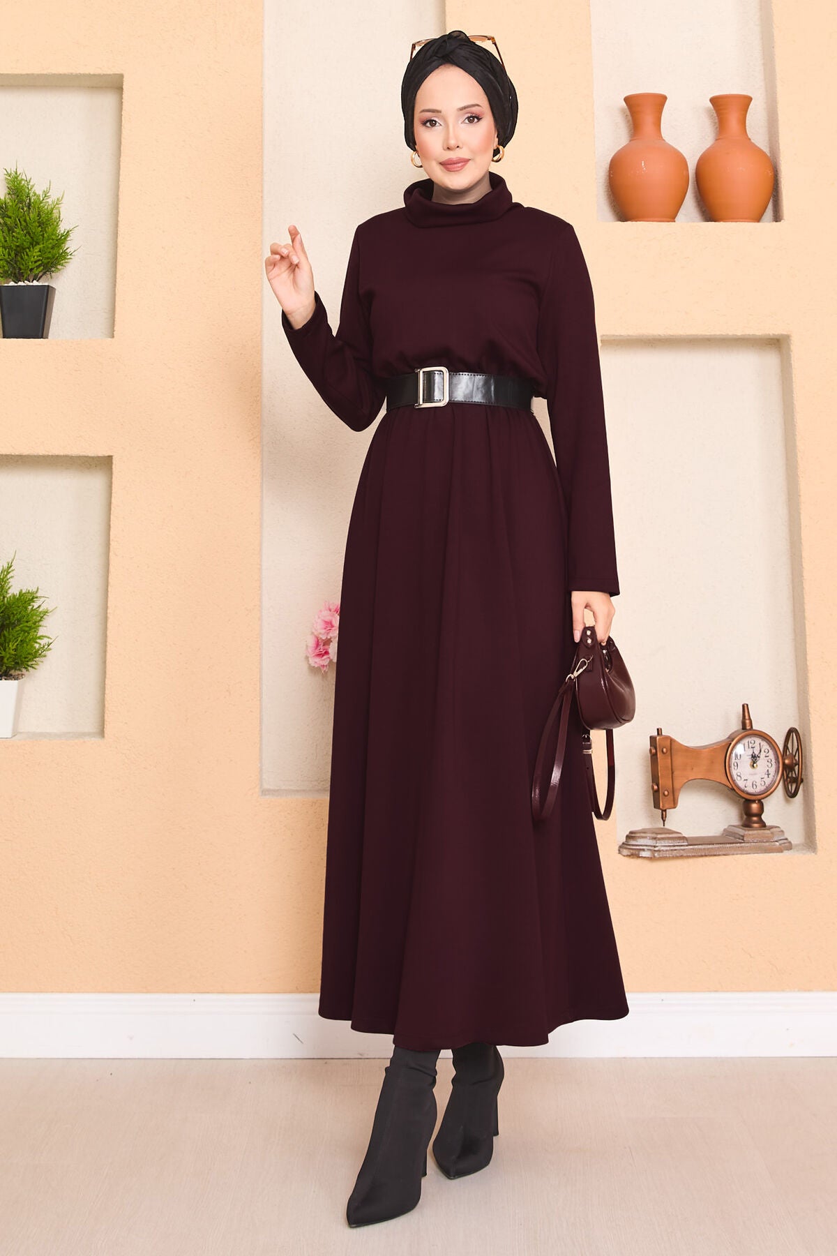 White Ruched Dress Burgundy