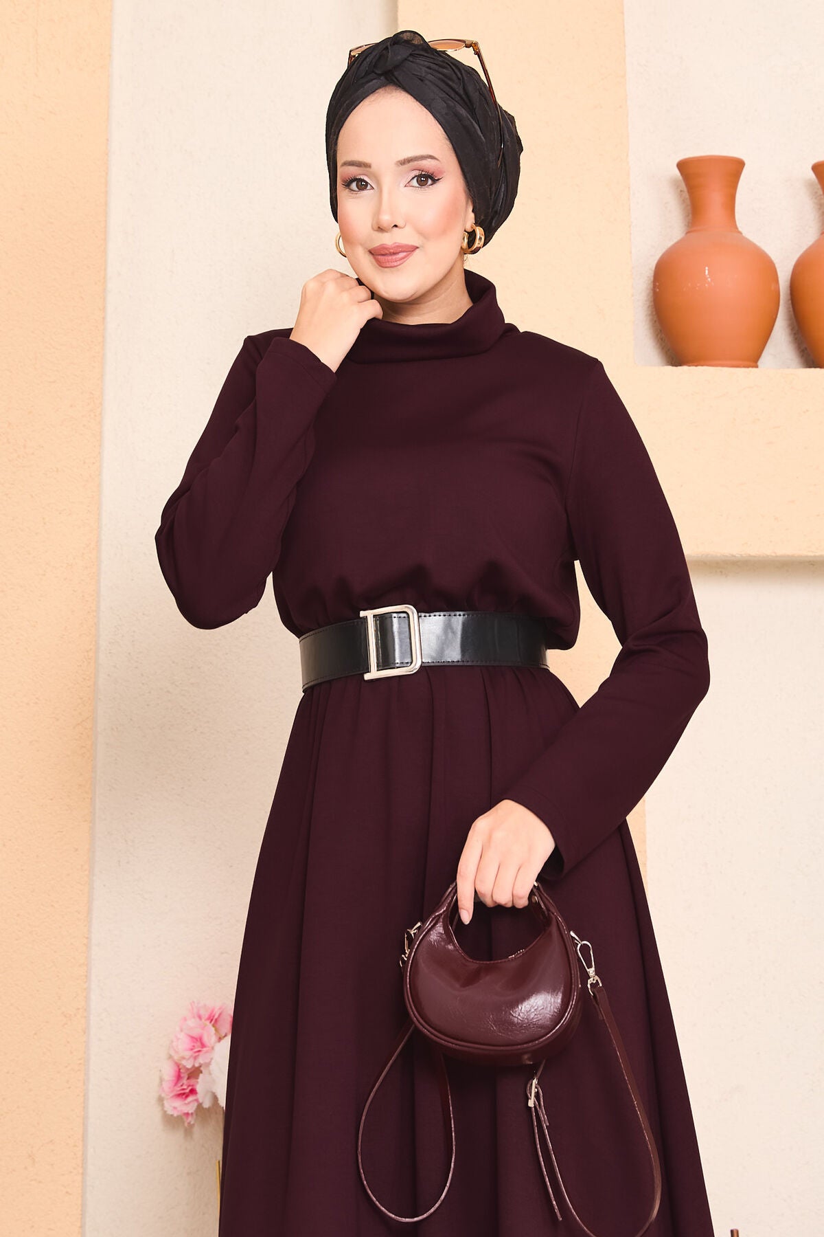White Ruched Dress Burgundy
