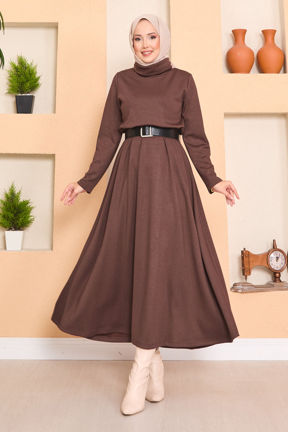White Drawstring Dress brown