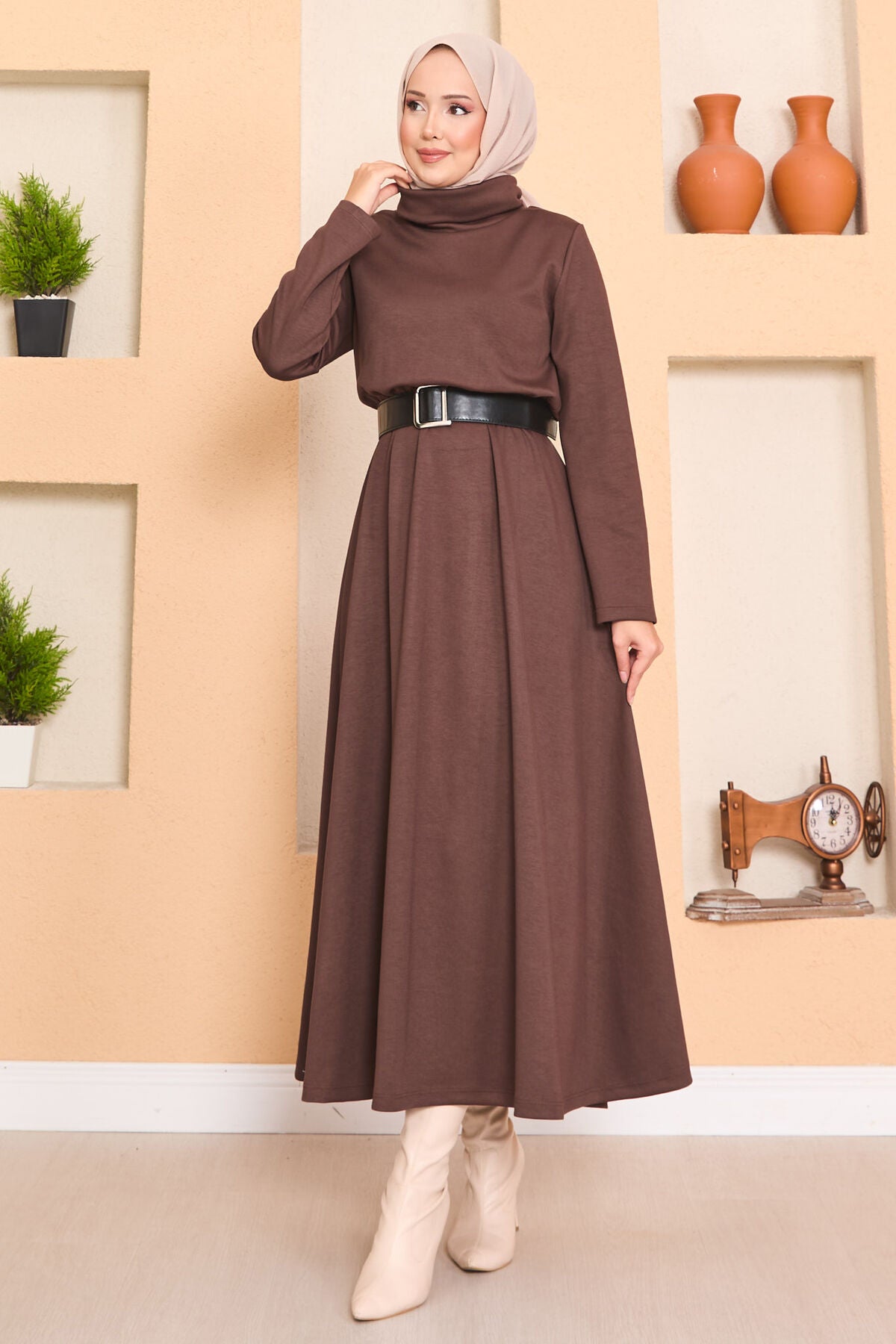 White Drawstring Dress brown