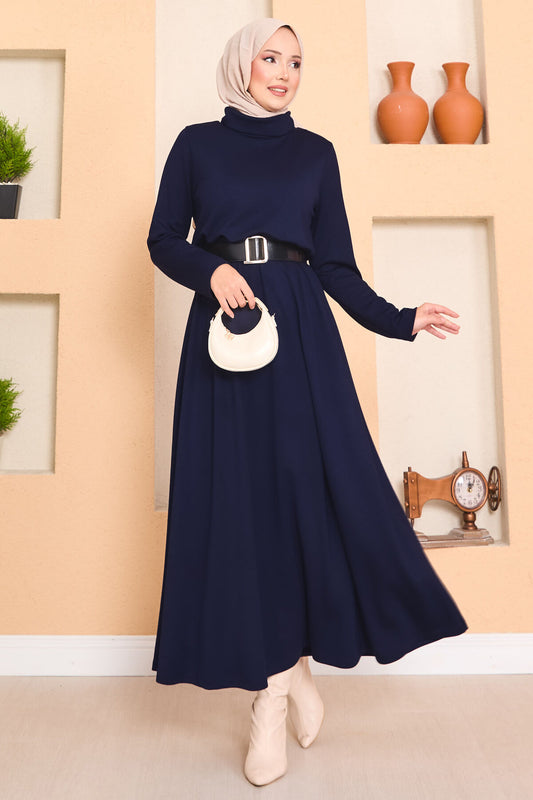White Drawstring Dress Navy Blue