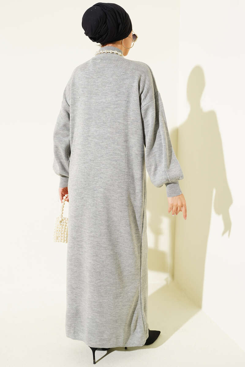 Balıkçı Yaka Düz Triko Elbise gri
