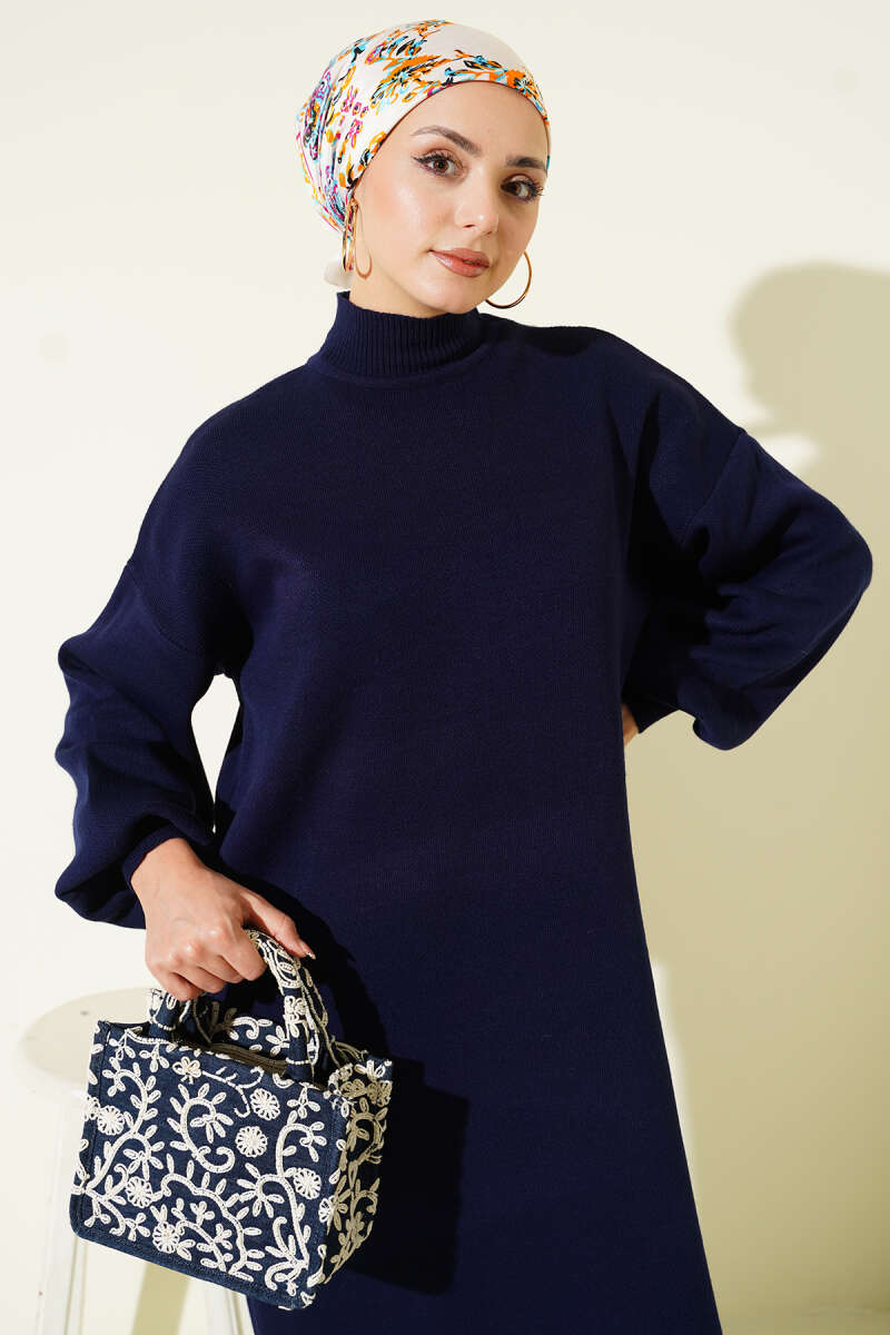 Robe en tricot uni col marin bleu marine