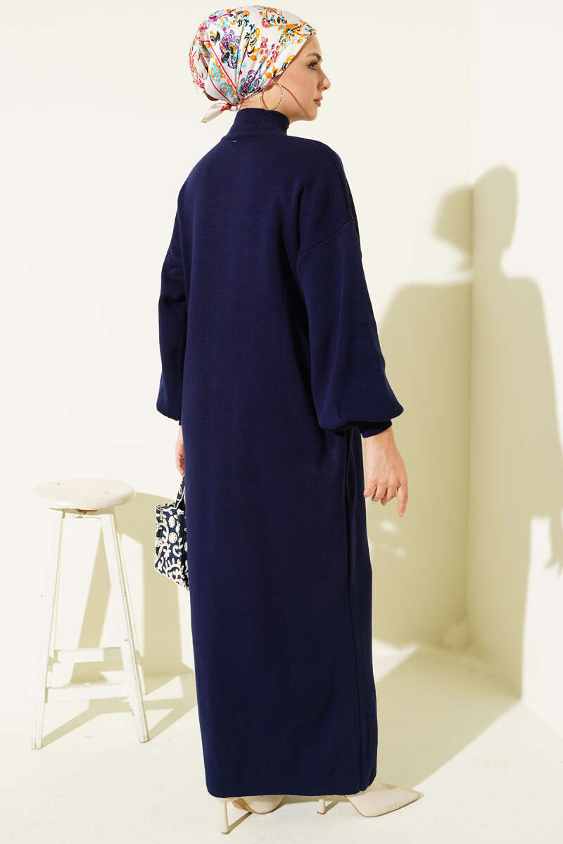 Robe en tricot uni col marin bleu marine