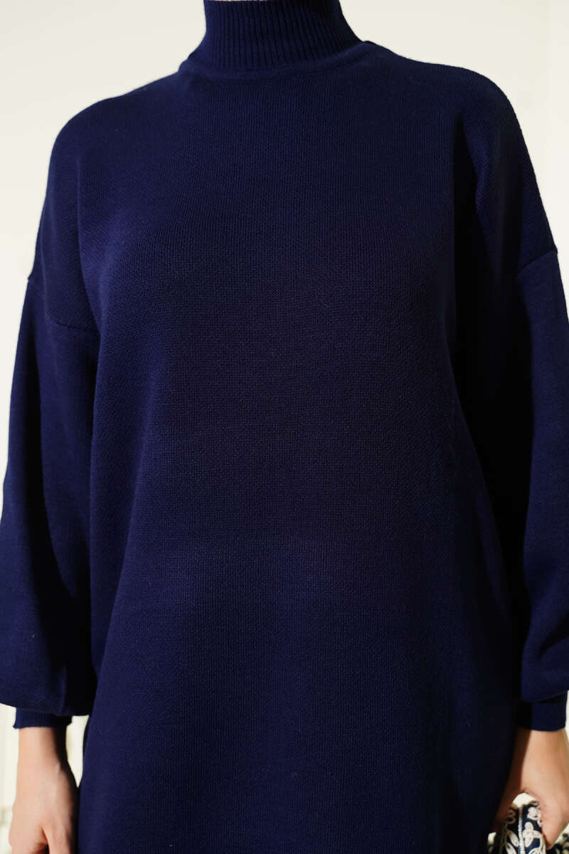 Robe en tricot uni col marin bleu marine