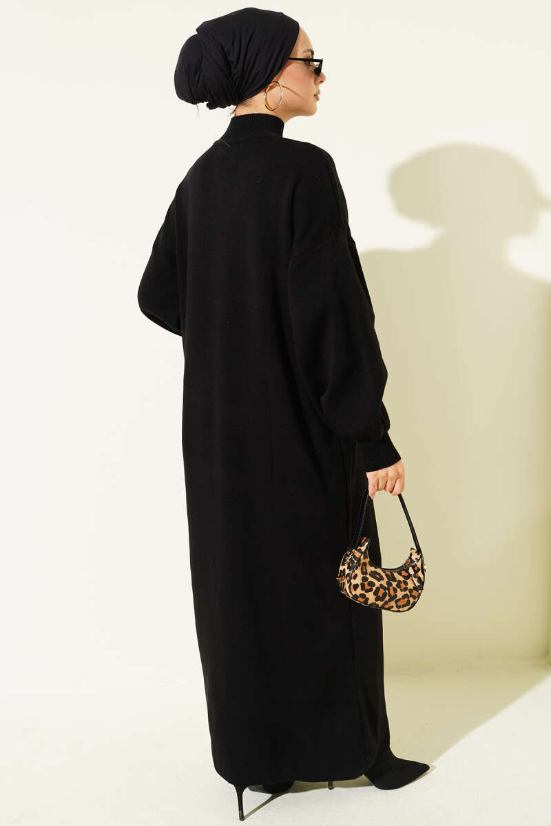 Balıkçı Yaka Düz Triko Elbise siyah