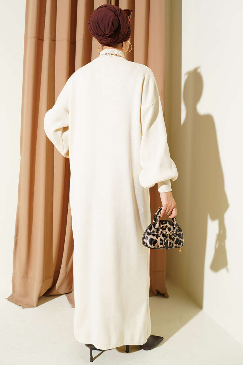 Balıkçı Yaka Düz Triko Elbise ekru