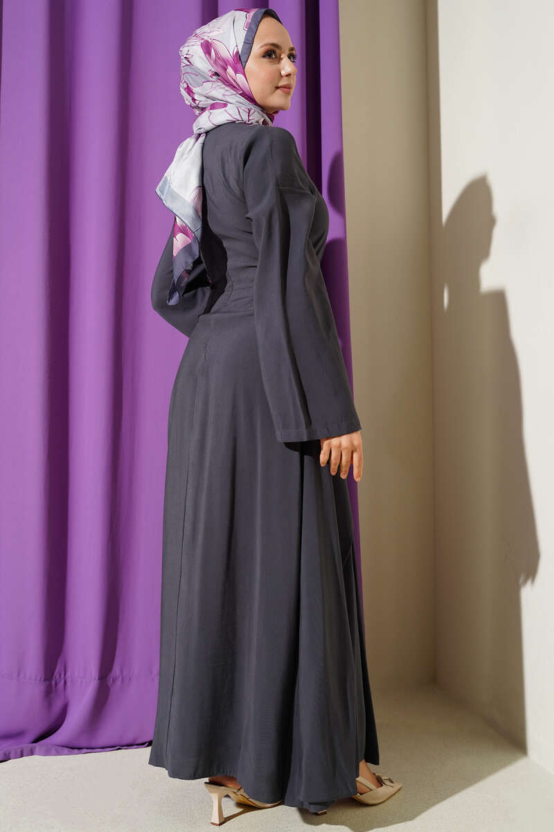 Bel Parça Detaylı Tensel Elbise gri