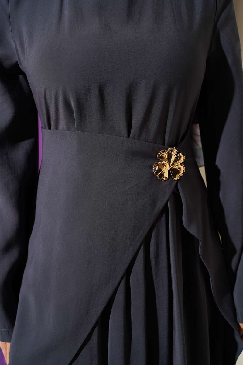 Bel Parça Detaylı Tensel Elbise gri