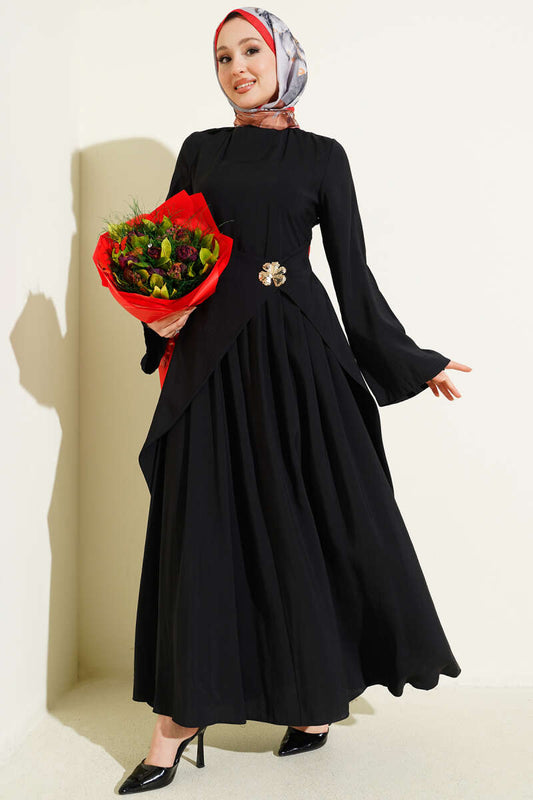 Bel Parça Detaylı Tensel Elbise siyah