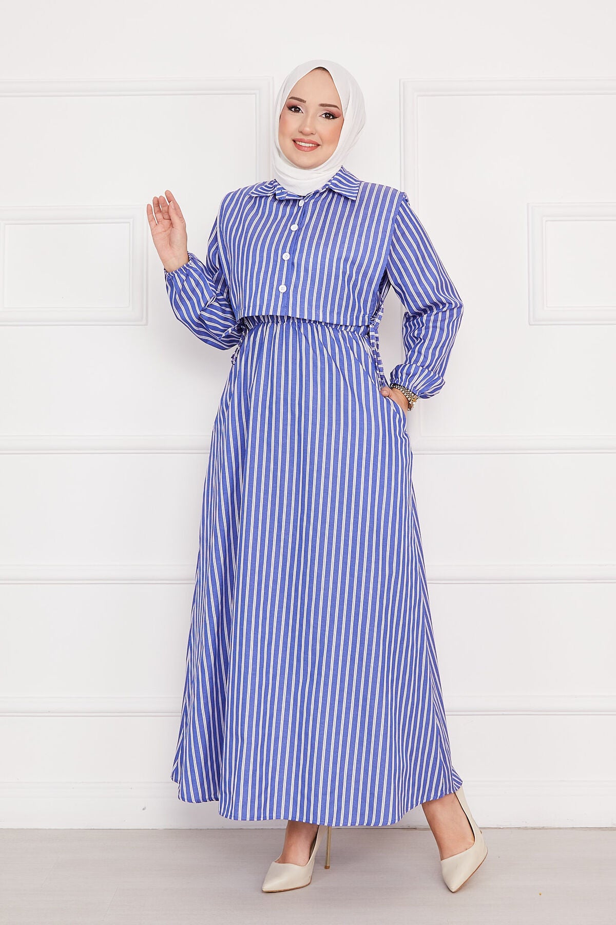 Çizgili elbise indigo