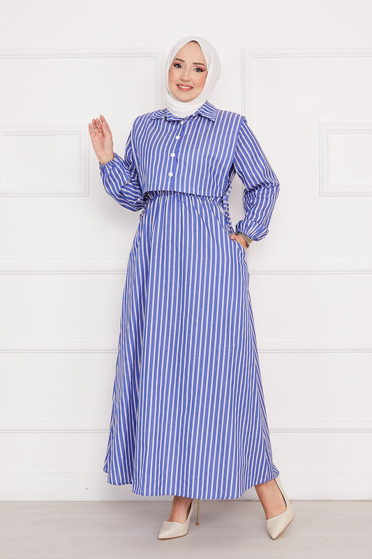 Çizgili elbise indigo