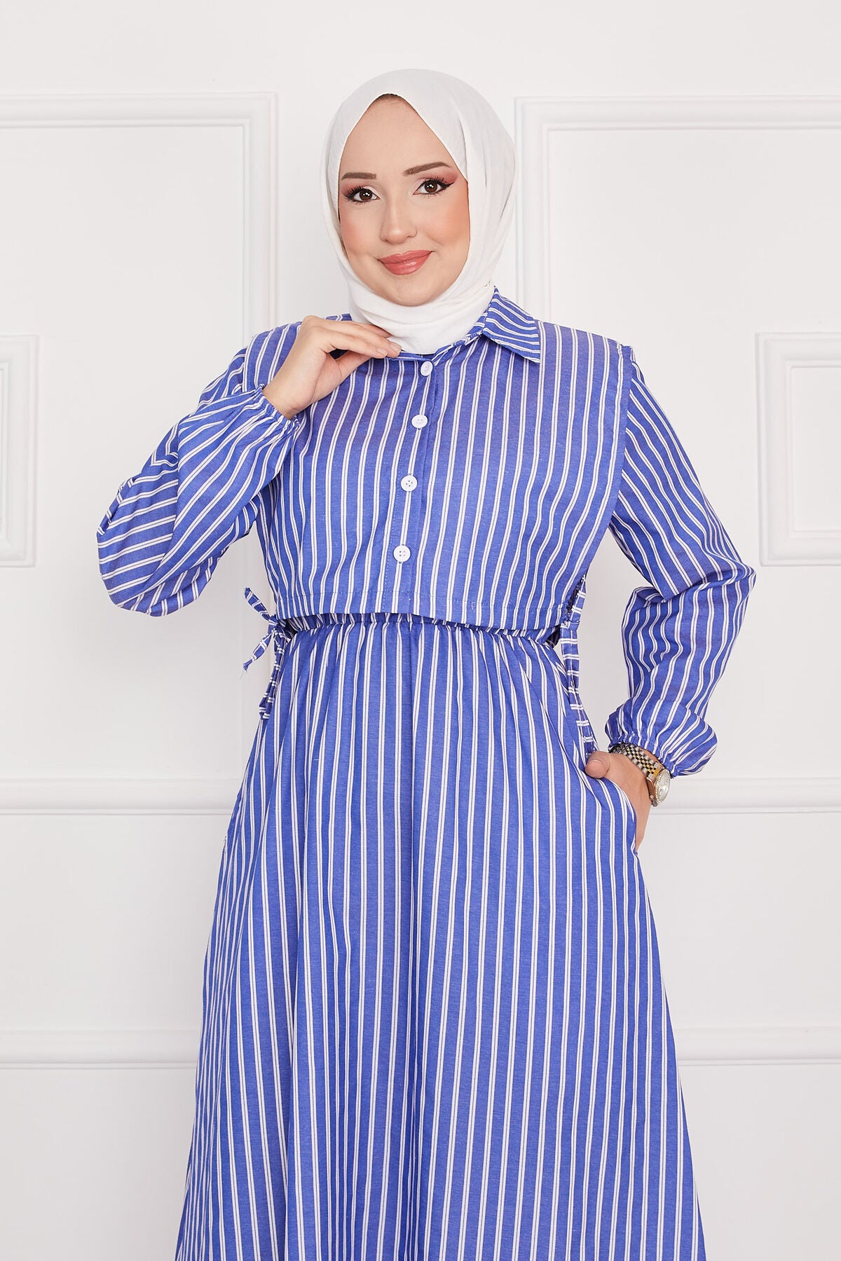 Çizgili elbise indigo