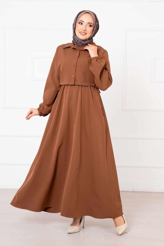 Bolerolu elbise camel