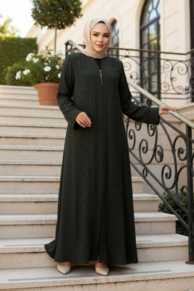 Boncuk İşlemeli Ferace haki