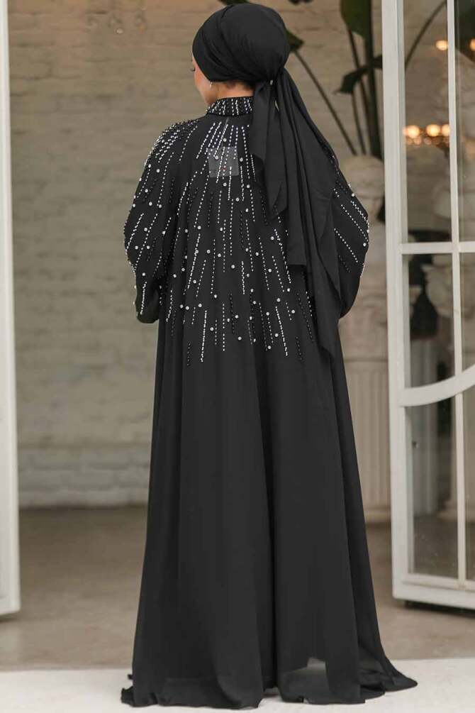 Boncuk İşlemeli  Abaya Takım siyah