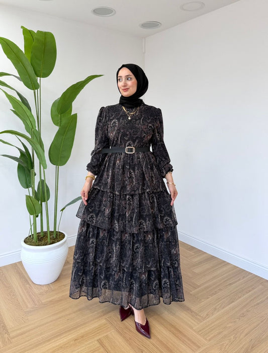 Buse şifon Elbise siyah