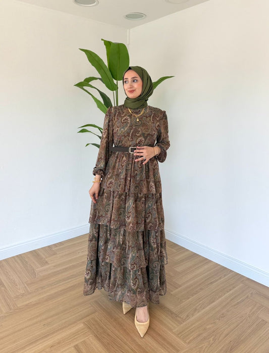 Buse şifon Elbise yeşil