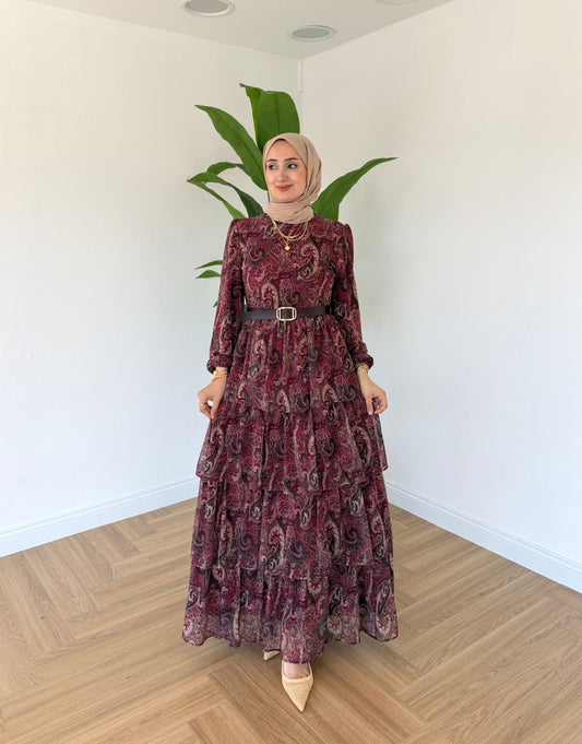 Buse şifon Elbise bordo