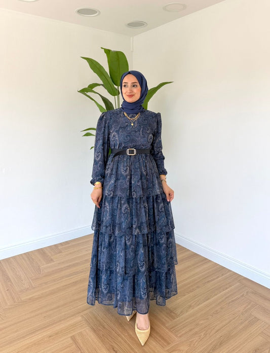 Buse şifon Elbise lacivert
