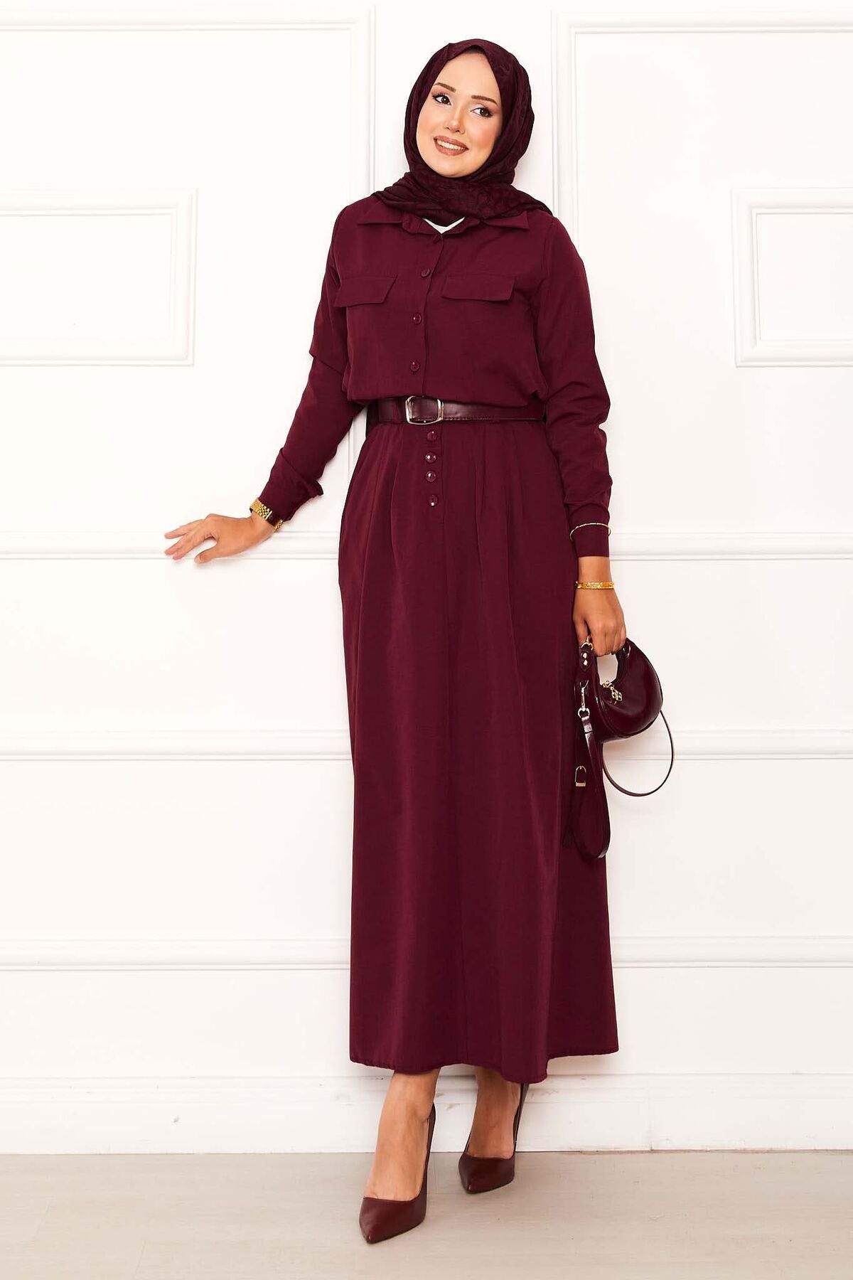 Two-Piece Set with Hand Detail Skirt Burgundy