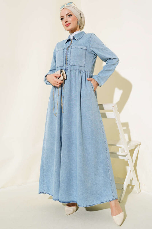 Fermuarlı Kot Elbise