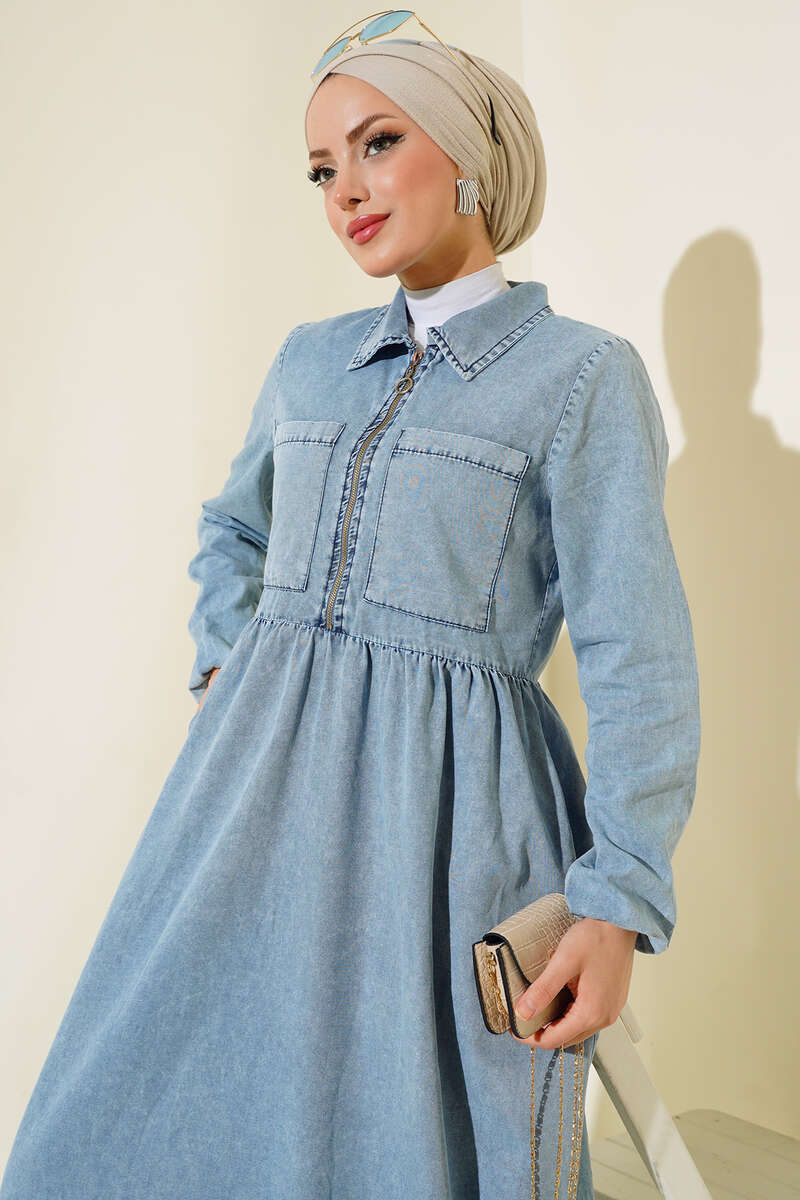 Fermuarlı Kot Elbise