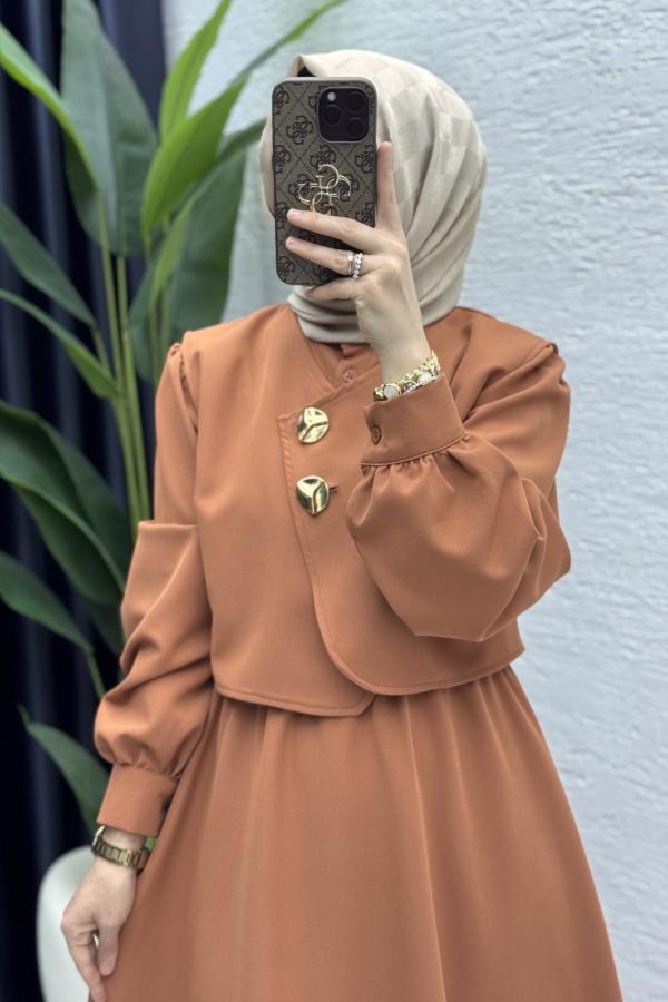 Kleid mit Weste ziegelrot