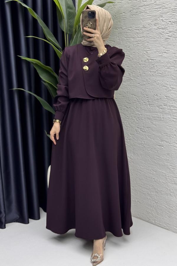 Robe avec gilet prune