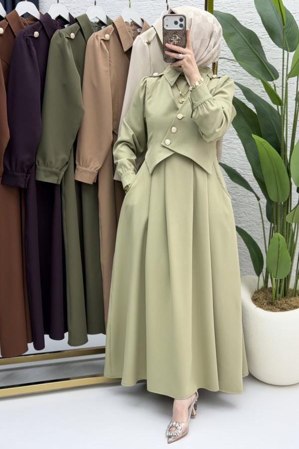 Kleid mit Weste in hellem Khaki