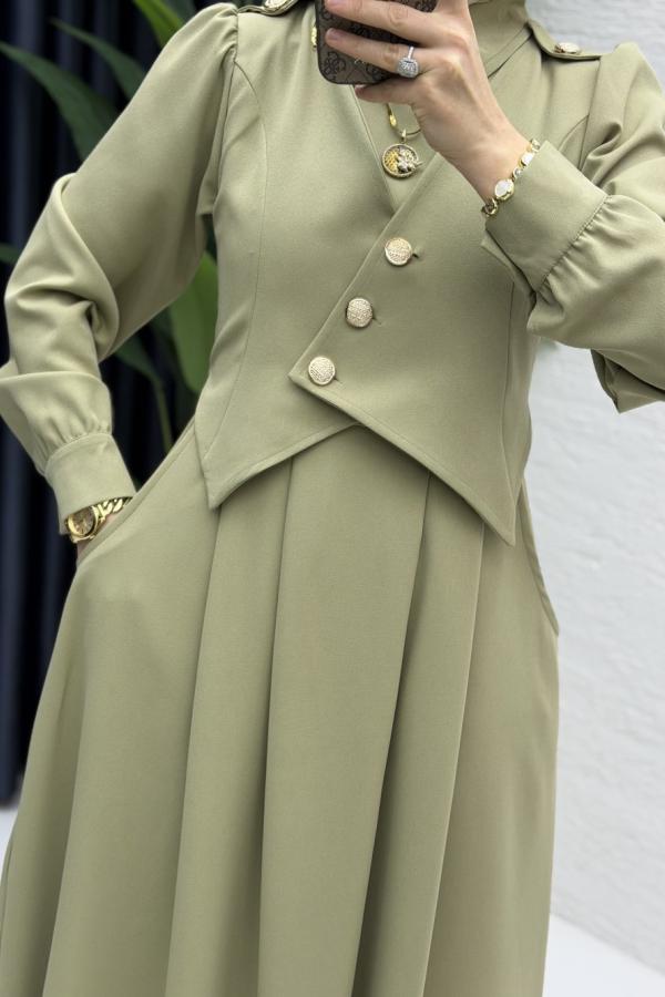 Kleid mit Weste in hellem Khaki