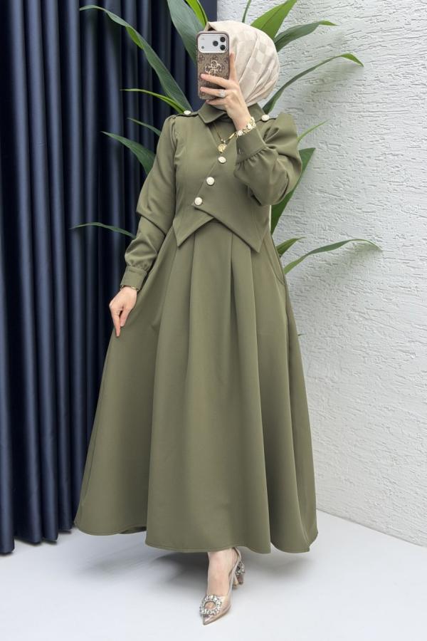 Kleid mit Weste in Khaki